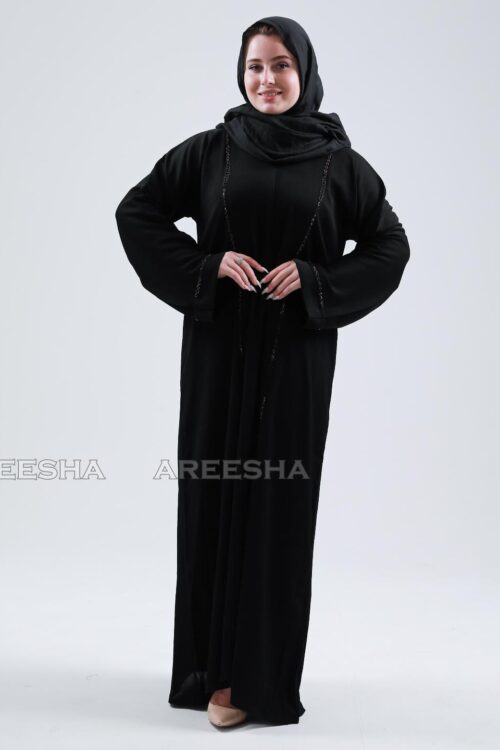 Modest Abaya Gulf Zoom With Simple Handwork in Black