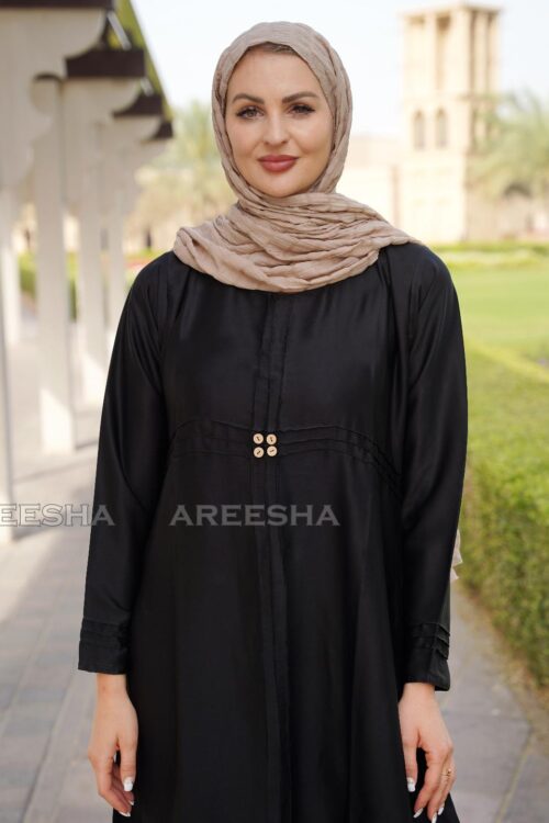 Black Abaya with Stitch Work & Buttons Modest Dress